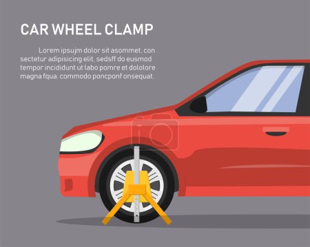 Illustration for Car wheel clamp. side view. Locked illegally parked cars. vector illustration in flat style modern design. isolated on gray background. - Royalty Free Image