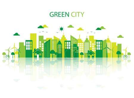 Illustration for Green city development, save the environment sustainable ecology concept isolated on white background. Vector illustration in flat style modern design. - Royalty Free Image
