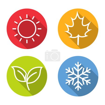 Illustration for Summer, Spring, Autumn, Winter season set symbol. four season icon with long shadow. vector illustration in flat style modern design. isolated on white background. - Royalty Free Image