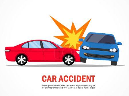 Illustration for Two car crash vector illustration. car accident concept isolated on white background. Road Accident Insurance. - Royalty Free Image