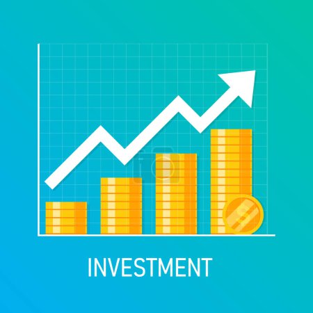 Ilustración de Business investment growth arrows to success. return on investment ROI. Increased money rate income. vector illustration in flat style modern design. - Imagen libre de derechos