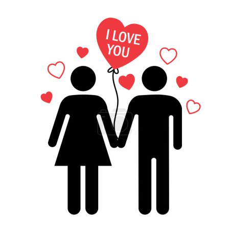 Illustration for Man and woman holding heart icon. happy valentine's day.i love you in red heart. isolated on white background. vector illustration in flat style modern design. - Royalty Free Image