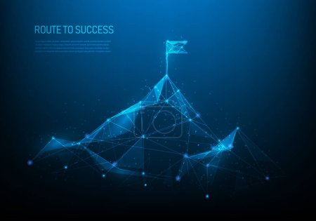 Photo for Route to success low poly wireframe on blue dark background.Mountain path to the top form lines, dots, and triangles. Investment business ideas to success goal. vector illustration futuristic style. - Royalty Free Image