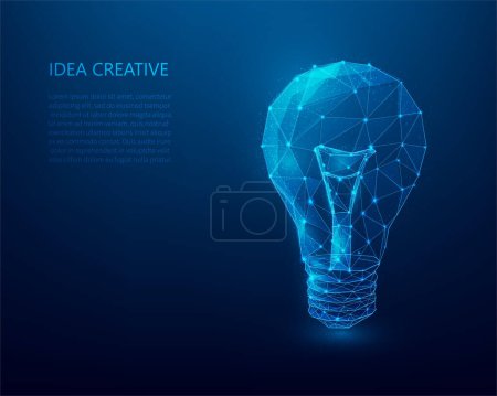 Illustration for Innovation technology idea creative wireframe. idea light bulb wireframe light connection structure on blue dark background. business knowledge thinking  concept.  vector low poly style design. - Royalty Free Image