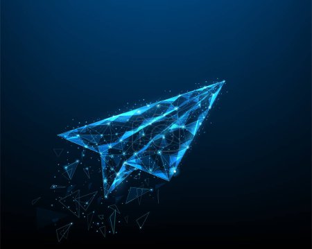 Photo for Paper plane low poly wireframe point and mesh. business success concept. isolated on dark blue background. vector illustration in flat style modern design. - Royalty Free Image
