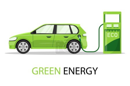 Illustration for Eco car concept on white background. save clean green energy. sustainable and environment concept. isolated on white background. vector illustration in flat style modern design. - Royalty Free Image