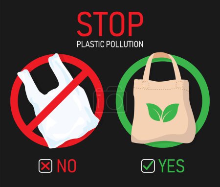 Illustration for Use environment friendly bag. Say no to plastic bags, Bring your own textile bag. stop plastic pollution concept. vector illustration in flat style modern design. - Royalty Free Image