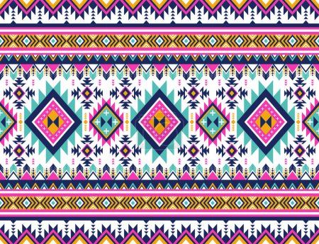 Illustration for Retro color ethnic Navajo seamless pattern. Tribal traditional background design for fabric,carpet,wallpaper,clothing,wrapping,batik. Indian, Scandinavian,Mexican, folk striped pattern in Aztec style. - Royalty Free Image