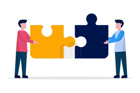 business partnership and solution concept. Businessman combine puzzle pieces. teamwork connection. vector illustration in flat style modern design.