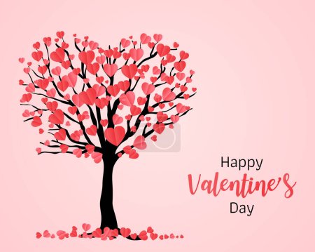 Photo for Happy valentine's day with heart shaped tree on pink background. vector illustration in flat style modern design. - Royalty Free Image