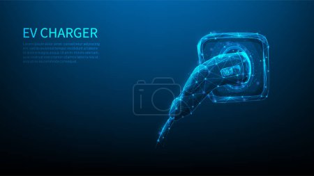 Illustration for Ev car charger digital technology on blue dark background. electric car charging power battery. innovation sustainable future vehicle. renewable energy transportation system. vector illustration. - Royalty Free Image