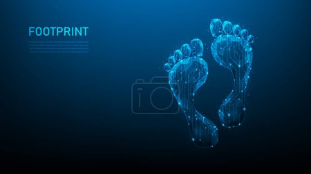 Illustration for Footprint digital technology on blue drak background. biometric identity protection. investigations and traces track chip foot. foot low poly wireframe. vector illustration fantastic hi tech. - Royalty Free Image