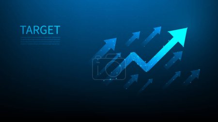 Photo for Business arrow graph growth increase to success on blue dark background. profit and goal digital technology. Return on investment vision. business achievement concept. vector illustration fantastic. - Royalty Free Image
