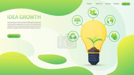 Illustration for Light bulb and tree growth green icon. save energy and ecology website banner template. technology nature earth sustainability. renewable energy resources. world environment day. vector illustration. - Royalty Free Image