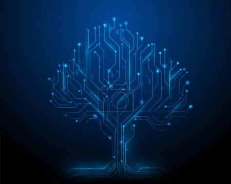 Illustration for Tree data technology on blue dark background. digital circuit board internet connection. vector illustration futuristic hi-tech style. - Royalty Free Image