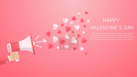 Illustration for Loudspeaker valentine day on pink background. promotion  valentines day.Love and hearts 14 february. vector illustration in flat style modern design. copy space for text input. - Royalty Free Image