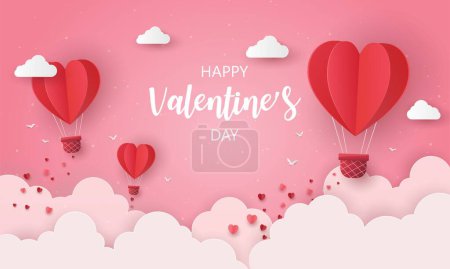 Photo for Heart balloon floating on pink background. Valentine's day banner. vector illustration in paper craft design. copy space for text in middle. romantic wedding greeting card. love in February 14. - Royalty Free Image