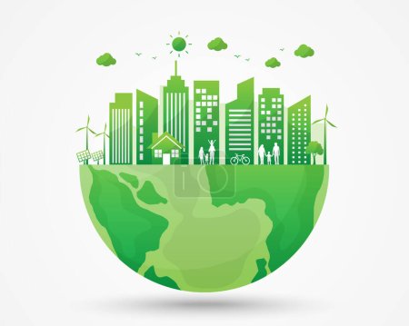 Illustration for Green city ecology and energy on earth. world earth day and sustainable development. green city save the world. environmentally friendly. vector illustration in flat style modern. - Royalty Free Image