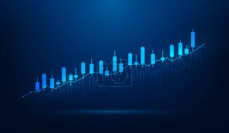 Illustration for Business graph trading stock market growth on blue background. chart investment increase technology. vector illustration fantastic wireframe design. - Royalty Free Image
