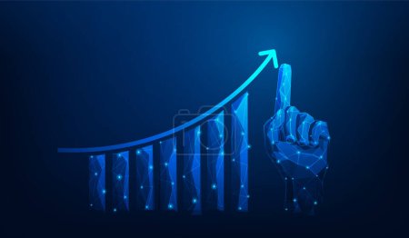 Illustration for Business strategy arrow growth with hand on blue background. investment finance graph stock market increase. vector illustration fantastic technology. - Royalty Free Image