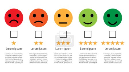 Illustration for Customer satisfaction star emotion icon. rating stars icon. feedback emotion scale customer symbol. vector illustration in flat style. isolated on white background. - Royalty Free Image