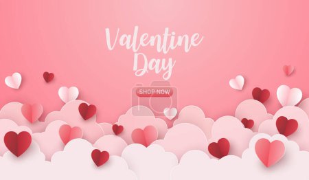 Photo for Happy valentine's day sale with cloud and red heart banner. - Royalty Free Image
