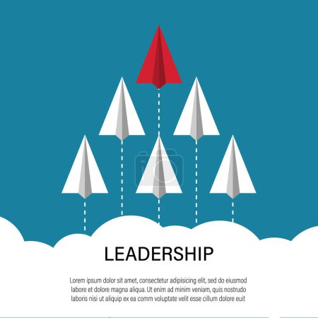 Illustration for Business leadership concept with red paper plane. business strategy finance concept. vector illustration in flat design. isolated on blue background. - Royalty Free Image