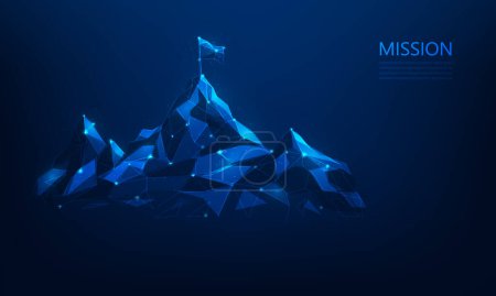 Illustration for Mission achievement mountain digital technology on blue background. business strategy to success climbing route. vector illustration fantastic technology design. - Royalty Free Image