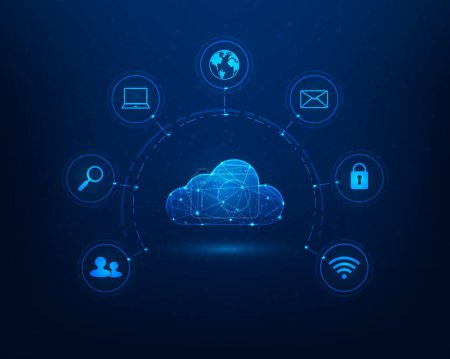 Photo for Cloud computing tata technology on blue dark background. Low poly big data online concepts. modern business technology. vector illustration modern design. - Royalty Free Image