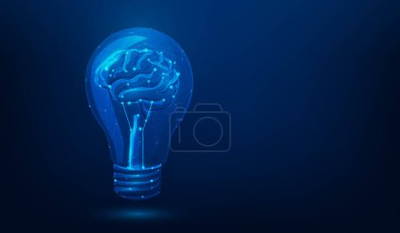 Illustration for Creative thinking light bulb and brainstorm technology on blue background. concept innovation technology. vector illustration fantastic low poly design. knowledge and learning. - Royalty Free Image