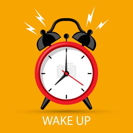 Illustration for Wake up good morning poster concept. Cartoon alarm clock ringing. Isolated on green background. vector illustration banner flat design. - Royalty Free Image