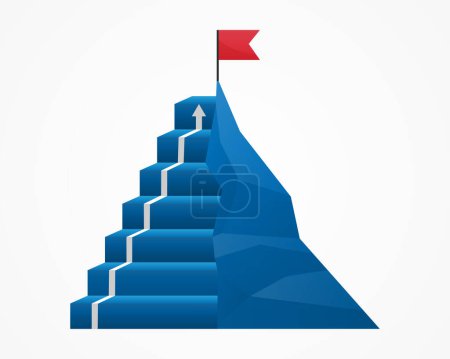 Illustration for Business step top mountain and flag. stair achievement target concept. mission climbing to success. vector illustration flat design. - Royalty Free Image