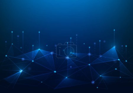 Illustration for Data digital technology low poly line and dot connect on blue background. network connections wallpaper. vector illustration digital low poly fantastic design. - Royalty Free Image