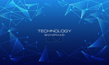 Illustration for Technology digital data cyber poly line and dot on blue background. abstract futuristic techconnection network wallpaper. copy space text. - Royalty Free Image