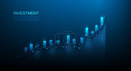 Illustration for Business finance investment trading stock chart growth technology on blue background. business graph increasing. vector illustration fantastic hi-tech design. - Royalty Free Image