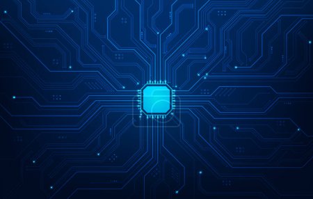 Illustration for Motherboard technology circuit computer on blue background. cpu chip electronic processor pattern. vector illustration fantastic design - Royalty Free Image