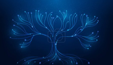 Illustration for Tree data storage digital technology online internet network. big data branch on blue background. vector illustration fantastic digital design - Royalty Free Image