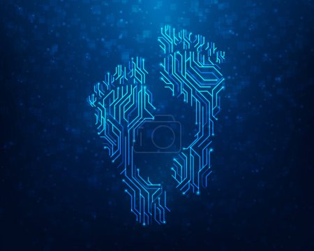Illustration for Technology digital footprint circuit on blue background. foot shape combined line and dot. vector illustration hi-tech design. - Royalty Free Image