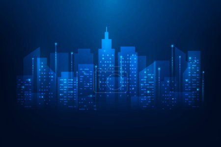 Illustration for Smart cityscape technology on blue dark background. networks internet building. vector illustration  futuristic style. - Royalty Free Image