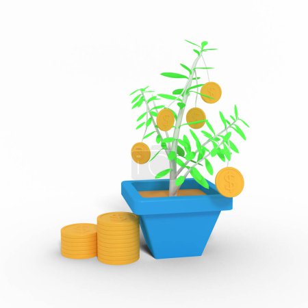 Téléchargez les photos : Illustration 3D d'une plante financière en croissance - en image libre de droit