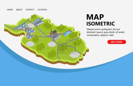 Illustration for Illustration of rural map with church and windmill Suitable for landing page, flyers, Infographics, And Other Graphic Related Assets-vector - Royalty Free Image