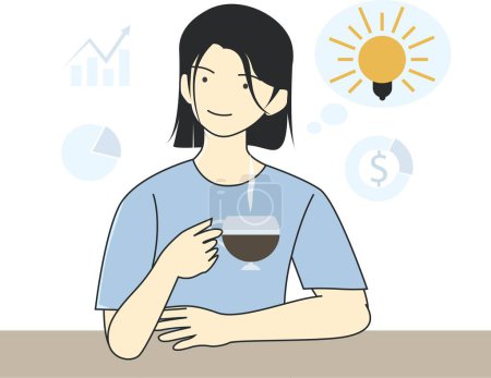 Illustration for A woman drink coffee and find idea business - Royalty Free Image