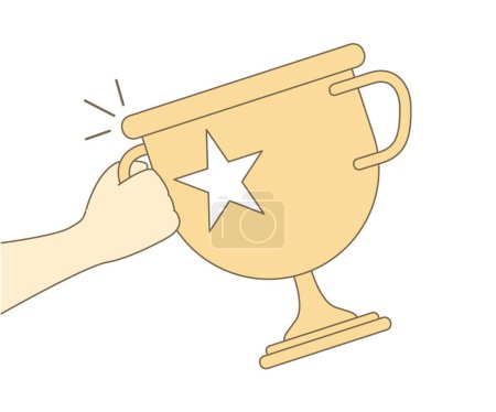 Illustration for Celebrate winners with golden cup, prize winners stars in holding hand. 3 award ceremony concept with hand hold winner cartoon style. d trophy success icon vector render illustration - Royalty Free Image