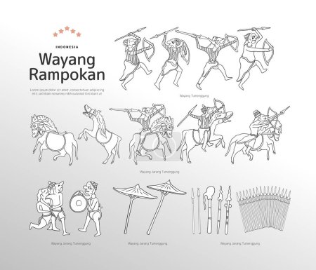 Téléchargez les illustrations : Isolé Wayang Rampokan contour Illustration Indonésie ombre marionnette culture - en licence libre de droit