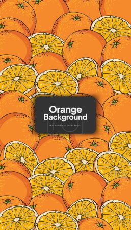 Illustration for Orange background illustration, tropical fruit design background for social media post - Royalty Free Image