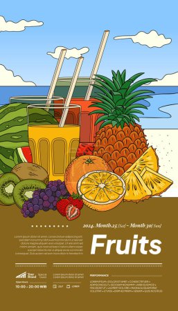 Ilustración de Cartel de diseño de ilustración de frutas tropicales para publicación en redes sociales - Imagen libre de derechos