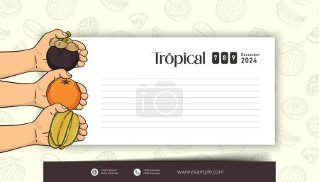 Tropical fruits illustration layout poster for social media post