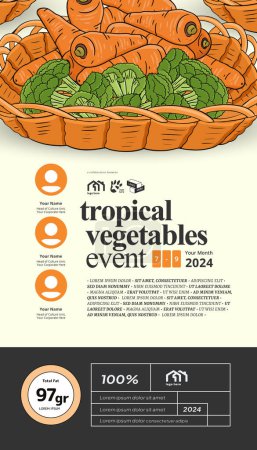 Téléchargez les illustrations : Idée affiche événement santé avec légumes tropicaux Idée affiche événement santé avec légumes tropicaux illustration - en licence libre de droit