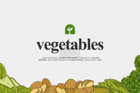 Téléchargez les illustrations : Design épuré vierge avec présentation de modèle d'illustration de légumes simples - en licence libre de droit