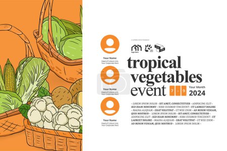 Téléchargez les illustrations : Légumes tropicaux illustration mise en page poster pour les médias sociaux - en licence libre de droit